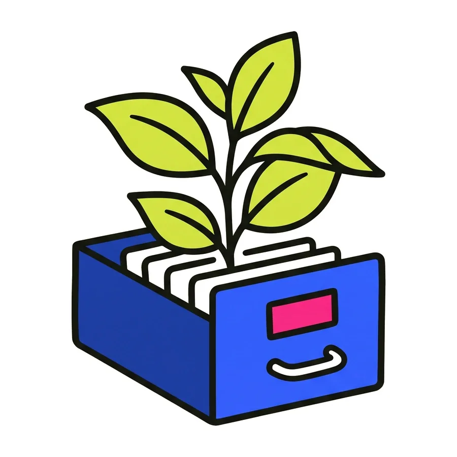 A single card-catalogue drawer with a plant growing out of it.