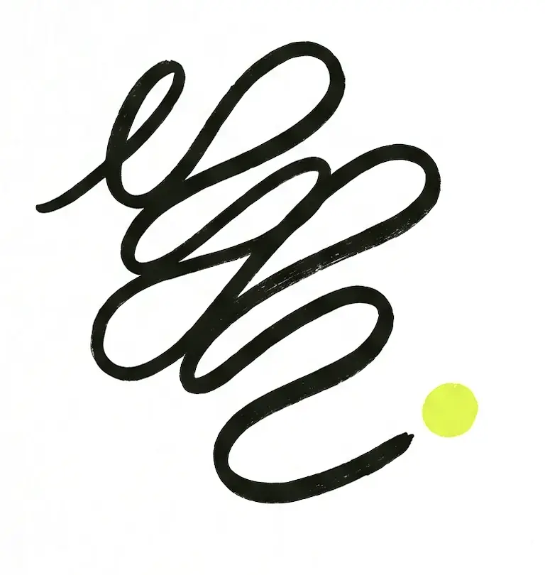 The Moral Health mark, a looping brush spiral ending in a chartreuse dot.